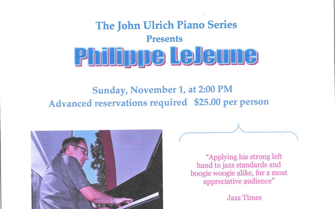 1 NOVEMBRE 2015 | The John Ulrich Jazz Piano Series (Solo) | SAN FRANCISCO-CA (USA)